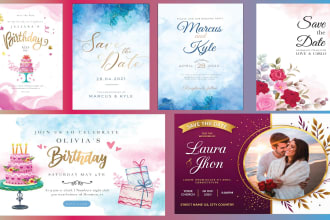 design amazing birthday, save the date, wedding, invitation card in 12 hours