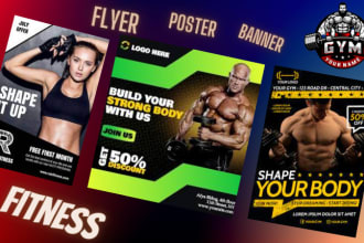 design gym, fitness, wrestling, boxing, flyer, poster, and banner design