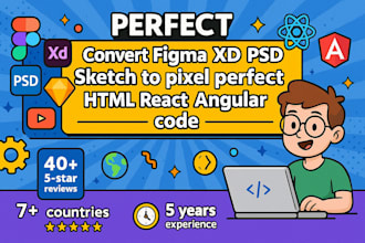 convert figma, xd, PSD, sketch to pixel perfect HTML, react, or angular