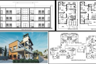 draft 2d architectural drawings on autocad and 3d models