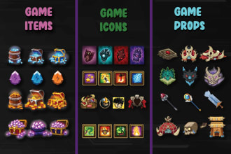 create stunning 2d game assets, props, icons