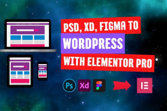 convert figma, xd, PSD to wordpress by using elementor pro