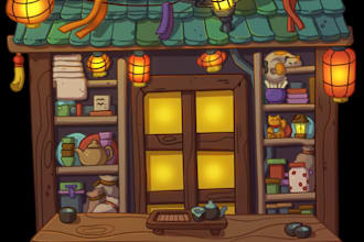 create flat cartoony location, shop, building, object