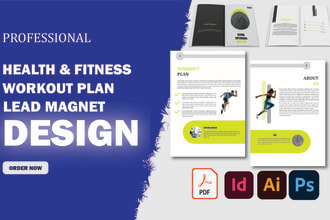 design health fitness ebook, workout plan pdf lead magnet, workbook, gym freebie