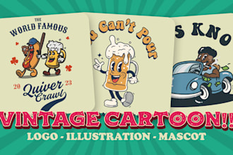 create 24 hours custom retro cartoon logo with vintage style