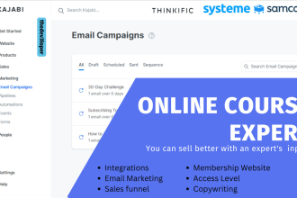 create sales funnel or online course with kajabi, samcart, systeme io, thinkific