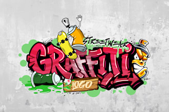 design a bold graffiti style typography logo for your music or streetwear brand