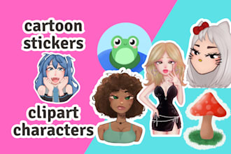 draw cartoon stickers and clipart characters, in procreate