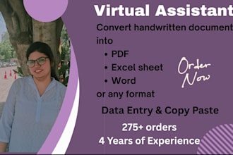 convert any handwritten text into word, excel, do data entry