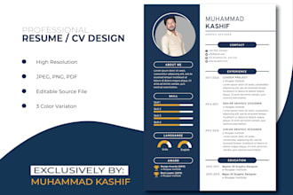 make a professional resume design and CV template