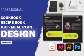 design, format modern cookbook, recipe book, diet guide meal planner print ebook