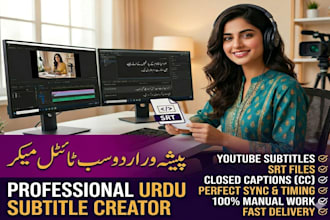create urdu subtitles, captions cc, srt files for youtube and video content