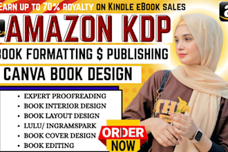 do book profread for amazon kdp book formatting and publish, canva book design