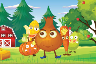 draw cute vegetables and fruits cartoon characters for kids