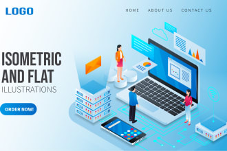 do isometric and flat illustration for app, web and business