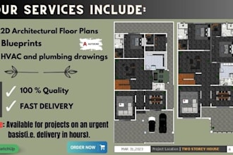 draw autocad 2d architectural floor plans, plumbing drawings