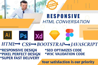 convert PSD to HTML xd to HTML figma to HTML