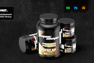 place label professionally on 3d render protein supplement bottle