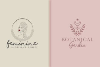 create trendy minimal hand drawn floral feminine botanical line art boho logo