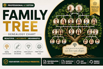 design a beautiful family tree, genealogy chart, ancestry chart and illiustrtion