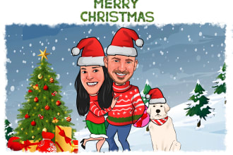 draw your office christmas card, holiday funny cartoon caricature card