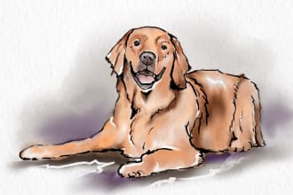 draw cute pet watercolor illustrations for you