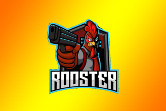 design awesome rooster with gun mascot logo within 1 day