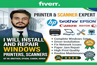 install and repair windows printers, scanner of hp, brother, epson, canon, xerox