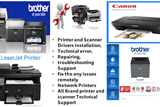 install and repair windows printers, scanner of hp, brother, epson, canon, xerox