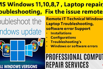 install, repair, and fix the windows, laptop, PC, and software, apps remotely