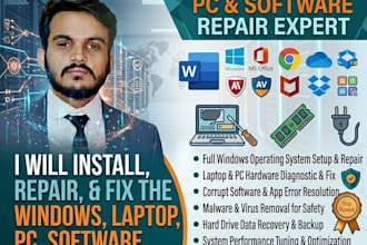 install, repair, and fix the windows, laptop, PC, software, and apps issues