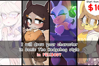 draw your character in sonic the hedgehog style in fullbody