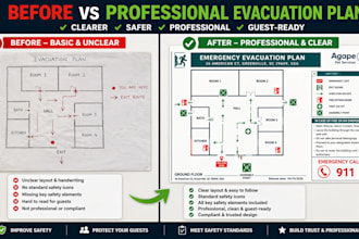 design fire exit and emergency evacuation plan, maps,diagram