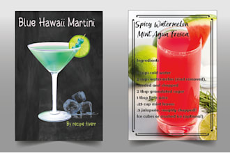 design professional recipe card and cocktail recipe card
