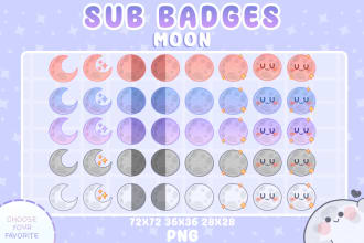 send you premade cute moon sub badges for twitch