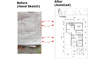 draw a 2d floor plan in autocad from hand sketch