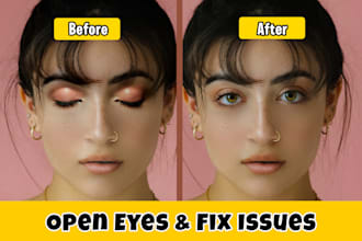 do eye correction, open eyes, and retouching