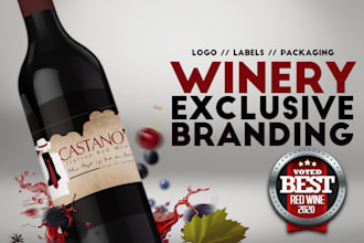 brand design your wine vineyard logo, bottle labels and packaging
