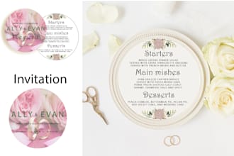 design a wedding set menu and wedding stationery