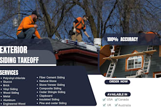 do takeoff for stucco, siding,eifs, stone cladding, bricks,plaster, all exterior