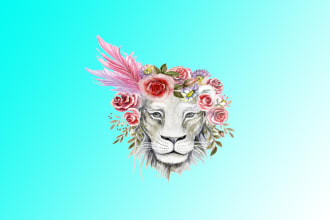 create drawing lioness wreath watercolor logo with text with any file