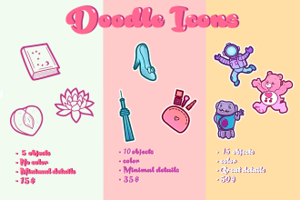 draw cute pretty doodle art icons in my style