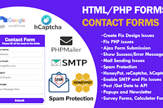 fix php forms, ajax, css, honeypot, php mailer, recaptcha hcaptcha, spam protect