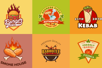 create unique pizza, burger, steak, snack, and bbq restaurant logo