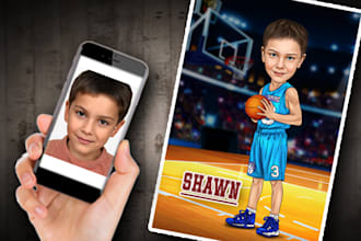 draw good quality custom cartoon basketball caricature