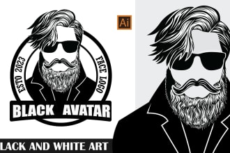 do a black and white manual vector face portrait logo silhouette or stencil art