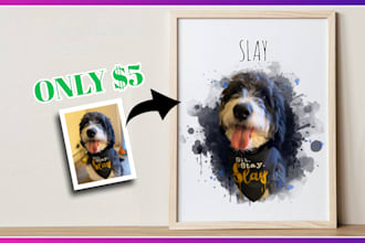 draw watercolor portrait painting of your cat, dog or pet