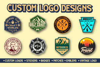 create a badge, label, patch design, stamp, emblem, and retro vintage logo