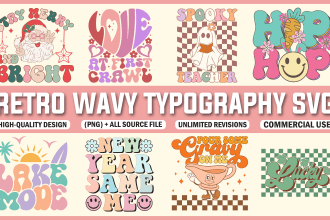 do retro wavy typography svg t shirt design for etsy and others