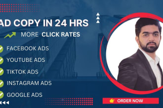 write facebook ad copy, youtube ads, and instagram sales copy in 24hrs